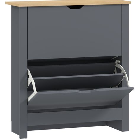 Schuhschrank mit 2 Klappen, 72 x 26 x 80 cm, Dunkelgrau, MODENUIT (1/5)
