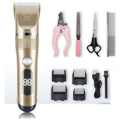 Tondeuse Chien IPX7 Professionnel Sans Fil Détachable Tondeuse pour Chien Lames en Céramique Ecran LCD Charge Rapide Rasoir Chien Lame Détachable et Lavable à faible bruit 5 Vitesses de Rotation (1/5)
