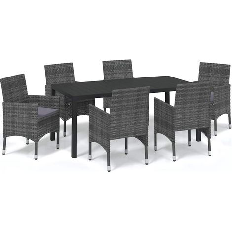 Maison Exclusive - Set da Pranzo per Giardino 7 pz con Cuscini Polyrattan Grigio (1/5)