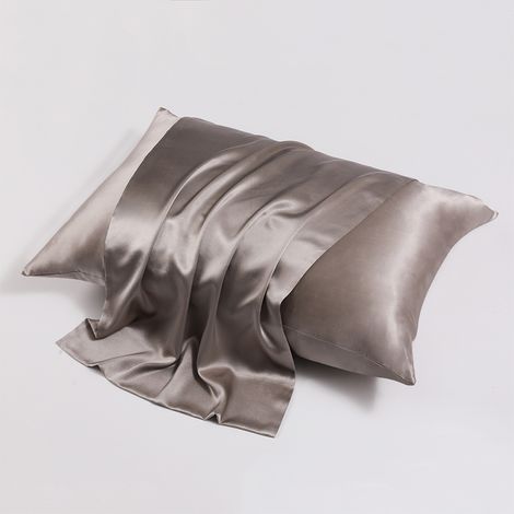 Taie d'oreiller en soie naturelle 100%, 22 momi, double face, fermeture éclair, gris beige, 51x76cm (1/5)
