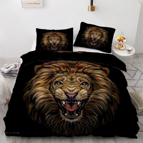 Bettwäsche-Set 135x200 cm 2-teilig Mikrofaser mit Löwenmotiv und Reißverschluss