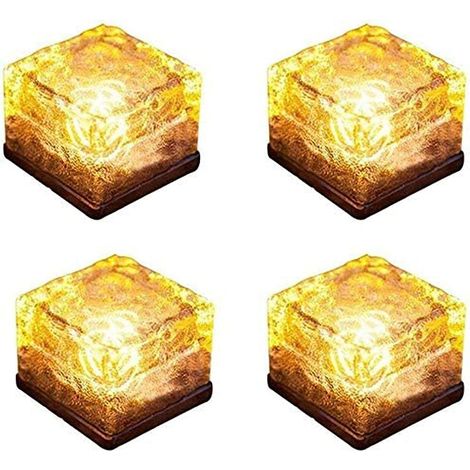 Lot de 4 briques lumineuses solaires en forme de glace, étanches IP68, avec LED intégrée, décoration paysagère pour jardin. (1/5)