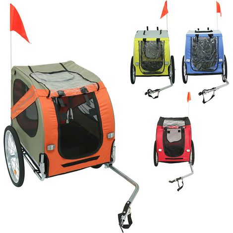 Remorque de Vélo pour Chien Chats Animaux de Compagnie - Orange Gris (1/5)