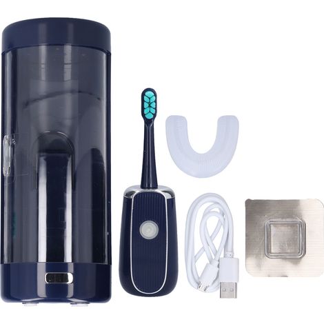 Tragbare, per USB aufladbare elektrische Zahnbürste, wasserdicht (IPX7), mit blauem Sterilisationsetui (1/5)