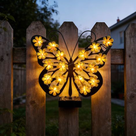 Lampe Murale Solaire Papillon Étanche Éclairage LED Décoration Extérieure pour Jardin, Terrasse Balcon Idée Cadeau Noël Halloween (1/5)