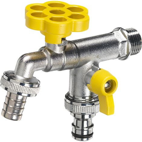 Rubinetto a Sfera Doppio per Fontana da Giardino con Fiore e Leva Colorate Belfer RUB/030 Giallo (1/2)