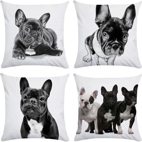 Filiyano-Housse de coussin carrée 45 x 45 cm, motif animal rigolo, chien bouledogue, pour canapé ou fauteuil. (1/5)