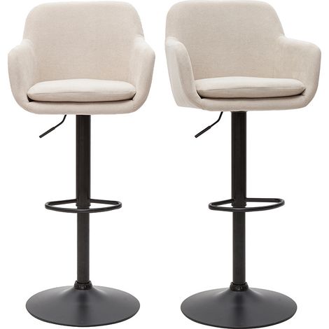 Sgabelli da bar regolabili tessuto effetto velluto beige e metallo (set di 2) AMIKA