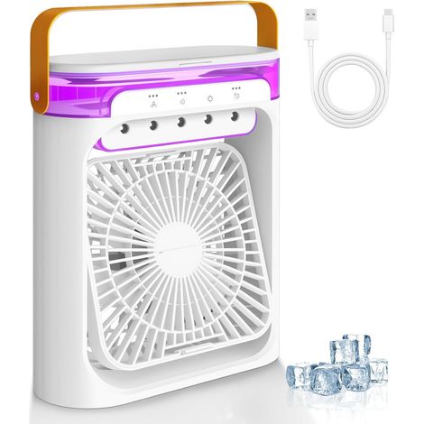 4-in-1 Tragbare Mini-Klimaanlage, USB-Luftkühler, Ventilator, 3 Geschwindigkeitsstufen, mobiler Luftkühler für Zuhause/Büro/Outdoor – Weiß (1/5)