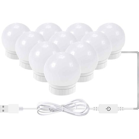Lumière de Miroir 10 Ampoules Adhésif pour Coiffeuse Maquillage LED Miroir Hollywood Dimmable Lampe Coiffeuse USB 3 Couleurs (1/5)