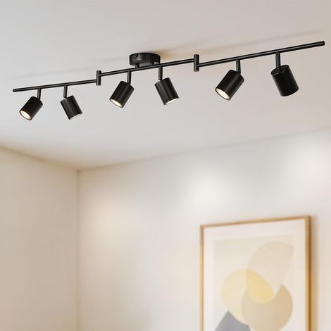 Ceiling Light with 6 Spots, 350° Adjustable, Black Metal, GU10 Socket, For Kitchen/Living Room (1/5)
