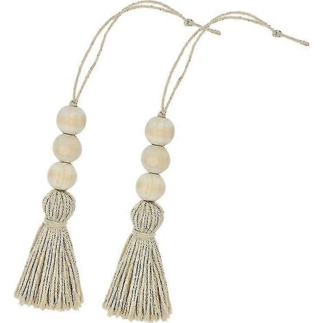 2pc décor de perles en bois à gland en fil de coton corde suspendue décoration de poignée de porte de placard (1/3)