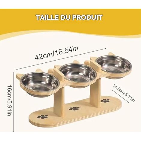 Gamelle pour chat surélevée, station de nourriture réglable en hauteur pour chat avec 3 bols en acier inoxydable, gamelle pour chat 3-en-1 surélevée, auge pour eau pour chats, petits chiens, support (1/4)