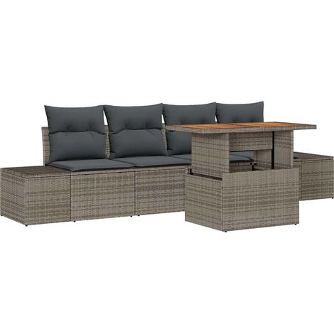 Garden Dining Set with Cushion 5 pcs Grey and Brown vidaXL