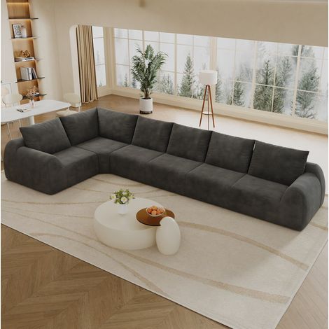 Divano angolare in ciniglia compressa 401x200x85 cm, senza montaggio, grigio scuro DESVIAE (1/5)