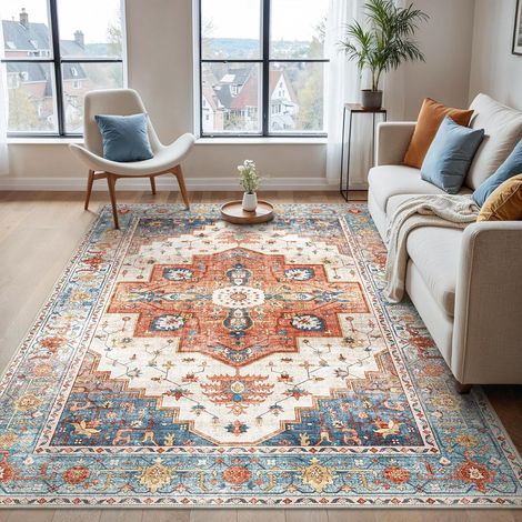 Tapis Salon Vintage 120x170cm Lavable en Machine Rug (1/5)