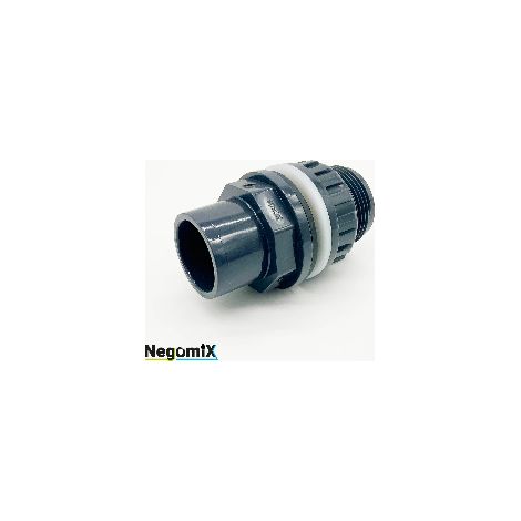 Negomix – Raccord passe paroi fileté 2'' gaz avec sortie PVC à coller 50/63mm – Joints d'étanchéité inclus – Pour cuves à eau et collecteurs (1/6)