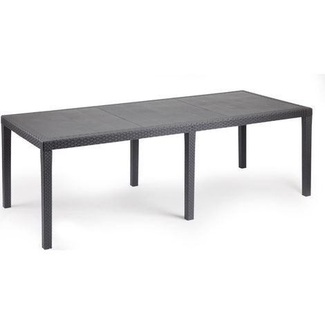 Tavolo da Giardino Allungabile in Polipropilene Effetto Rattan Antracite 220x90 cm - Queen Ipae Progarden