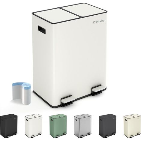 Premium Stainless Steel Dual  Compartment Pedal Bin 30L+30L WHITE