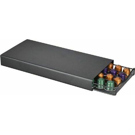 Support dosettes à tiroir en acier noir pour 40 capsules Nespresso – Dimensions 375 x 170 x 40 mm – Gain de place sous machine – Hobbytech