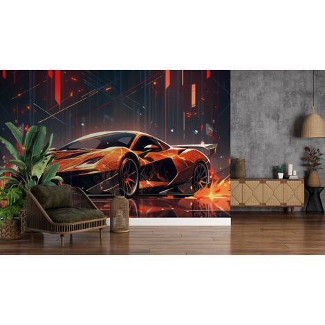 Papier peint voitures - bolide de course orange étincelant - 150 x 250 cm (1/2)