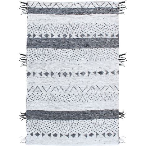 Tapis de Salon Style Berbère Ethnique Noir et Blanc Tissé à la Main 160 x 230 cm - PANGIVO (1/2)