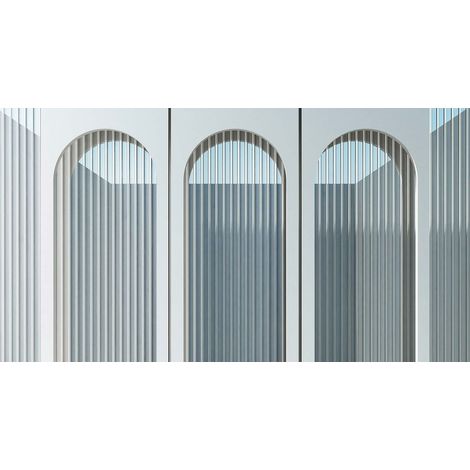 Papier peint panoramique graphique trompe l'oeil Tapisserie panoramique grise architecture Papier peint panoramique idéal salon & chambre adulte (1/2)