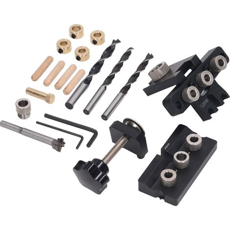Guide de perçage à chevilles en aluminium, kit de gabarit de perçage avec butée de profondeur réglable, outil de menuiserie (1/5)