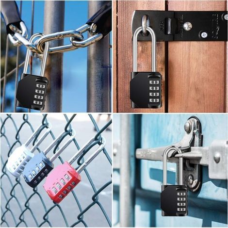 Cadenas code anse longue exterieur pour portail, abri de jardin, 4 chiffres grande Cadena a combinaison long pour casier vestiaire sport, college, scolaire, Serrure Combinée noir--