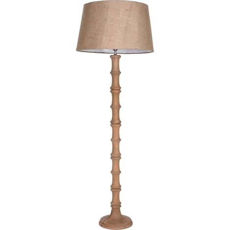 Lampadaire élégance bois blanc et jute sculpté - Blanc juteux sculpté