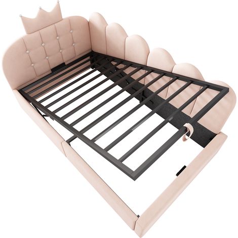 Cama diván 90 x 190 cm de terciopelo rosa con almacenaje hidráulico, MODENUIT (1/5)