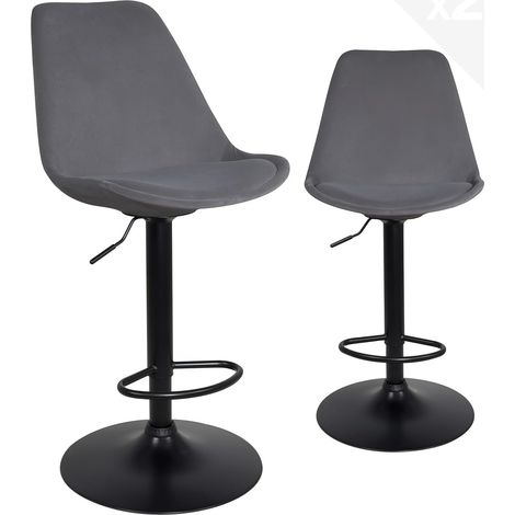 Ensemble de 2 tabourets de bar noirs avec coussin rembourré en similicuir et repose-pieds, hauteur réglable et pivotant à 360° (Integral Black) (1/5)