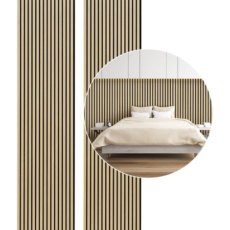 Wolketon Panel acústico Revestimiento mural MDF Natural Panel acústico Revestimiento mural Moderno 2x 120x60x2.1cm Madera