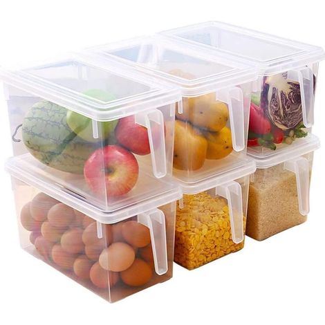 Boîte de Rangement pour Réfrigérateur Bac Organisateur Frigo, avec Couvercle et Poignée (Transparent, 2 Pièces) (1/5)