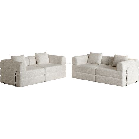 Canapé 2-en-1 convertible couleur kaki, avec accoudoirs et compartiment de rangement
