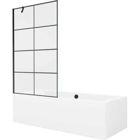 Mexen Cube baignoire rectangulaire 180 x 80 cm avec tablier et paroi 1 volet 100 cm, motif noir - 550518080X9510007077 (1/5)