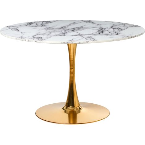 Tavolo da cucina rotondo minimalista in MDF ø 120 cm Base in metallo Effetto marmo bianco e oro Boca