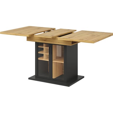 Mesa de comedor extensible 110-140x80 cm con botellero y puerta de vidrio para 4-6 personas (1/5)