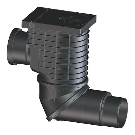 Scarico  per grondaie  con ingresso DN110 e uscita DN110/125, snodo sferico, raccogli foglia, resistente al gelo con clapet anti