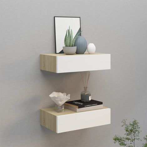 vidaXL Wall Drawer Shelves 2 pcs Oak and White 40x23,5x10cm MDF