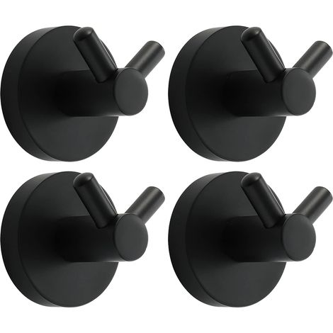 Noir Crochet Mural Acier INOX Patère Murale Double Ronde Patere Porte Manteau Installation à Vis Crochet de Manteau pour Cuisine, Salon et Bureau Portemanteau Mural,4 PCS-Fei Yu (1/5)