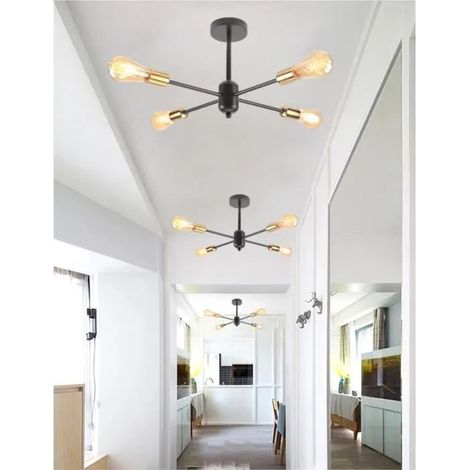 3pcs Plafonnier Industriel,4 lampes, Retro Plafonnier en Métal Designe Edison pour Salon Chambre (1/4)