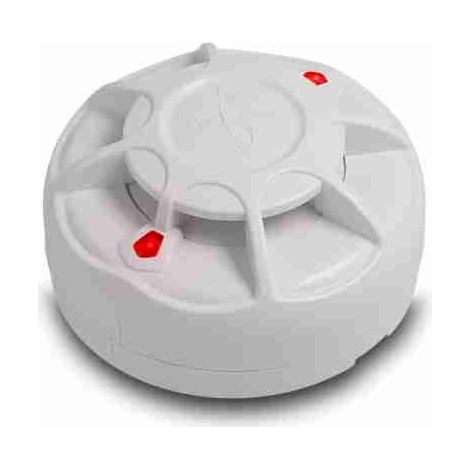 Detector de temperatura convencional con base de relé. Adecuado para usar con unidades de control de alarma contra intrusos de 12 V, para aplicaciones residenciales.