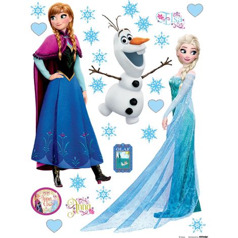 sticker mural La Reine des neiges Anna & Elsa bleu, violet et blanc  - Disney
