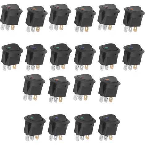 20 Stück runde Wippschalter 12V LED 3-polig 2-Positionen SPST Blau Grün Gelb Rot KCD1 (1/5)