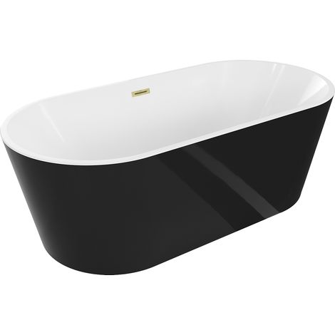 Mexen Luna bañera exenta 180 x 80 cm, blanca/negra, rebosadero dorado cepillado - 52031808075-55 (1/5)