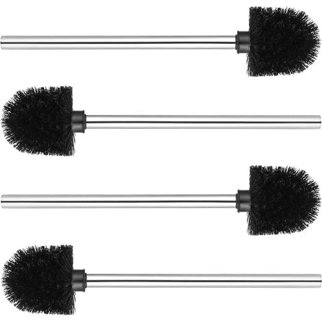 Lot de 4 brosses WC noires avec manche en acier inoxydable de 7,5 cm (1/5)