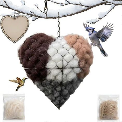 Handgefertigtes Vogelherz aus Kunstfasern, Stoff-Vogelnestständer, Kolibri-Futterhäuschen. Für den Außenbereich geeignet. Designer-Vogelhaus. Witterungsbeständig und zwei Jahreszeiten nutzbar. (1/5)