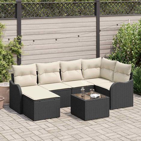 Gartensofa-set Schwarz Poly-Rattan