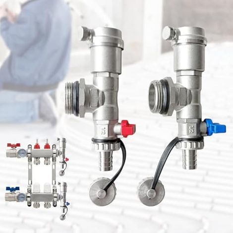 Kit de Purge Rapide 1" pour Collecteur de Circuit de Chauffage, Vanne de Purge et Robinet de Vidange pour Collecteur de Circuit de Chauffage Purgeur de Radiateur pour Collecteur (1/5)